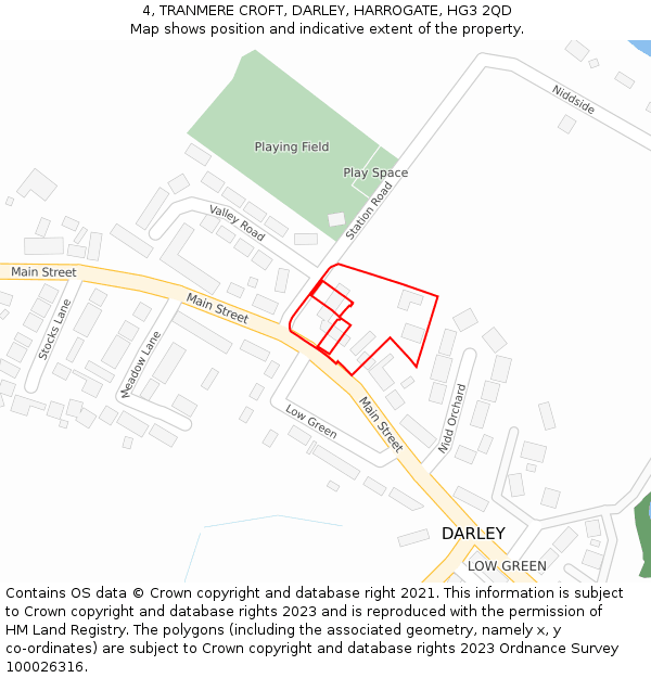 4, TRANMERE CROFT, DARLEY, HARROGATE, HG3 2QD: Location map and indicative extent of plot
