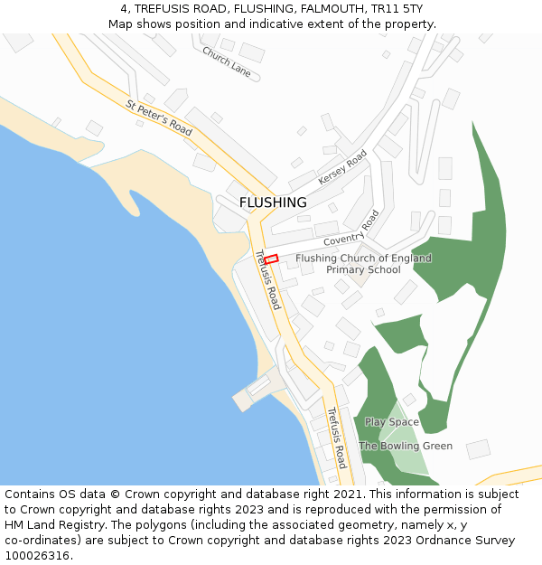 4, TREFUSIS ROAD, FLUSHING, FALMOUTH, TR11 5TY: Location map and indicative extent of plot