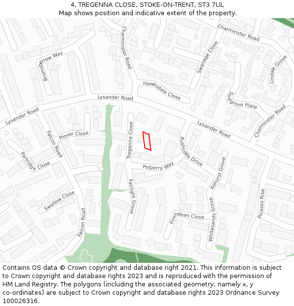 4, TREGENNA CLOSE, STOKE-ON-TRENT, ST3 7UL: Location map and indicative extent of plot