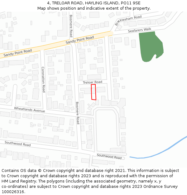 4, TRELOAR ROAD, HAYLING ISLAND, PO11 9SE: Location map and indicative extent of plot