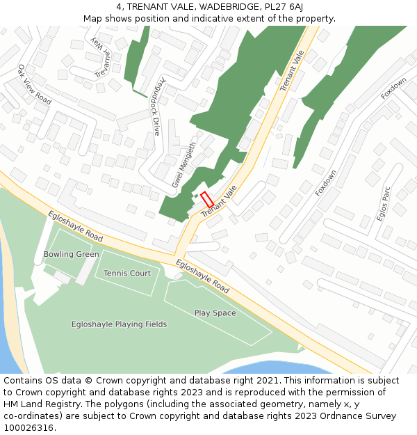 4, TRENANT VALE, WADEBRIDGE, PL27 6AJ: Location map and indicative extent of plot