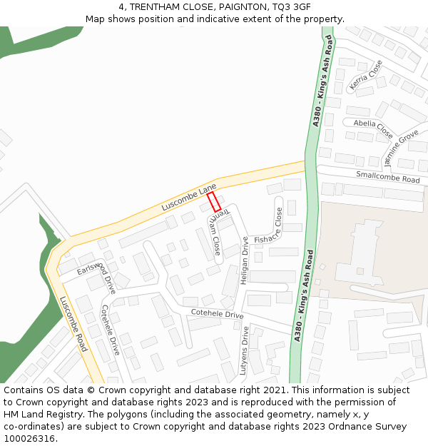4, TRENTHAM CLOSE, PAIGNTON, TQ3 3GF: Location map and indicative extent of plot