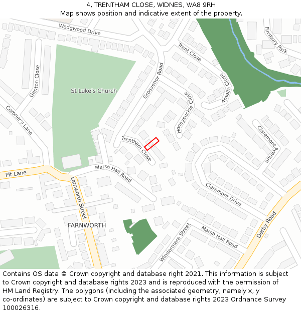 4, TRENTHAM CLOSE, WIDNES, WA8 9RH: Location map and indicative extent of plot