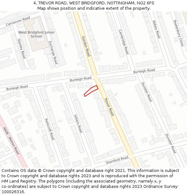 4, TREVOR ROAD, WEST BRIDGFORD, NOTTINGHAM, NG2 6FS: Location map and indicative extent of plot