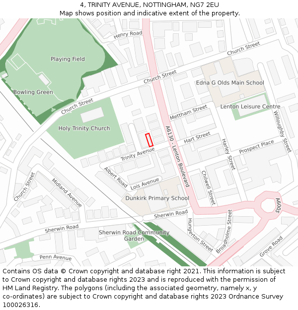 4, TRINITY AVENUE, NOTTINGHAM, NG7 2EU: Location map and indicative extent of plot