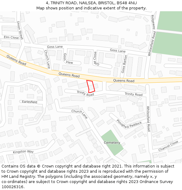 4, TRINITY ROAD, NAILSEA, BRISTOL, BS48 4NU: Location map and indicative extent of plot