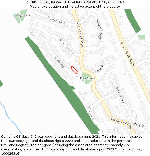 4, TRINITY WAY, PAPWORTH EVERARD, CAMBRIDGE, CB23 3AR: Location map and indicative extent of plot