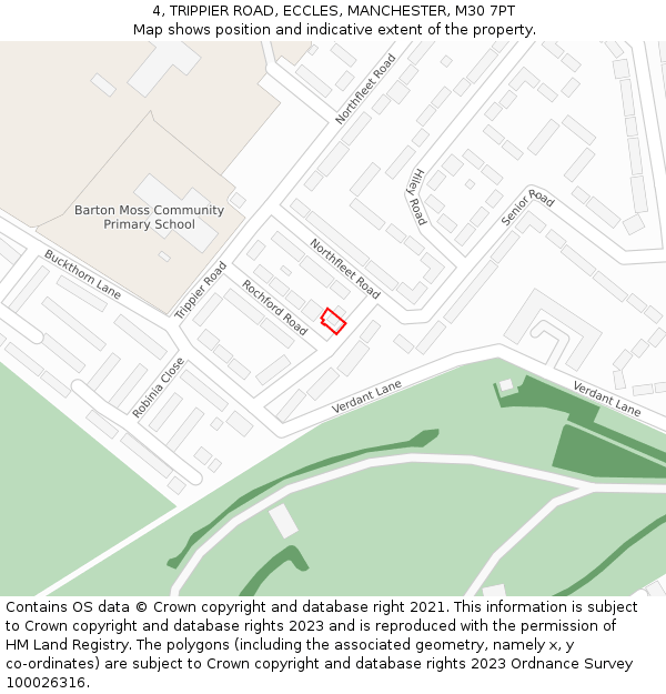 4, TRIPPIER ROAD, ECCLES, MANCHESTER, M30 7PT: Location map and indicative extent of plot