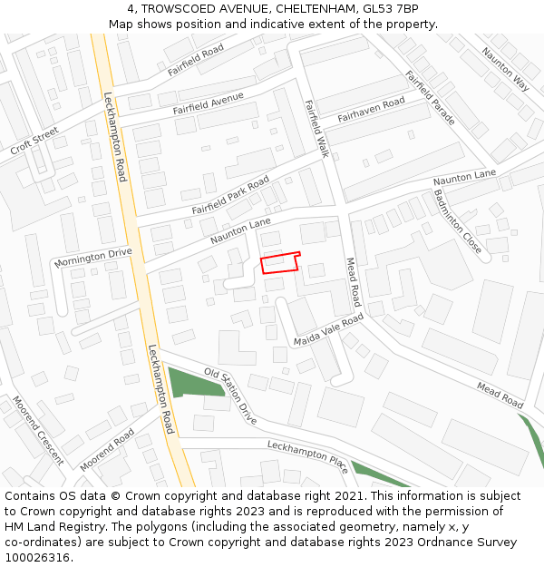 4, TROWSCOED AVENUE, CHELTENHAM, GL53 7BP: Location map and indicative extent of plot