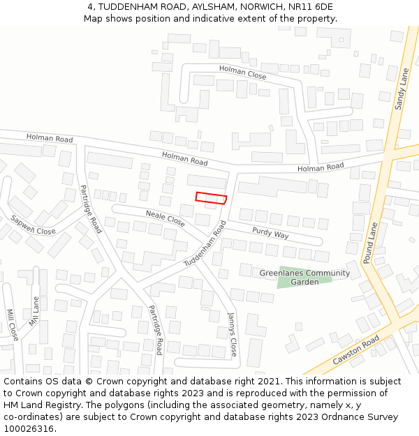 4, TUDDENHAM ROAD, AYLSHAM, NORWICH, NR11 6DE: Location map and indicative extent of plot