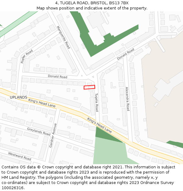 4, TUGELA ROAD, BRISTOL, BS13 7BX: Location map and indicative extent of plot