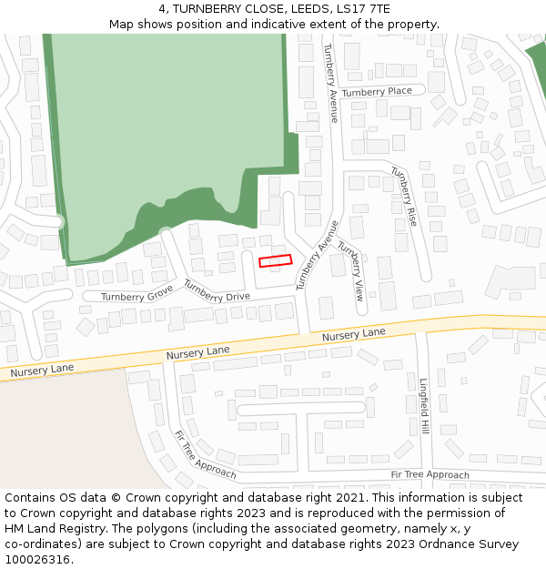 4, TURNBERRY CLOSE, LEEDS, LS17 7TE: Location map and indicative extent of plot