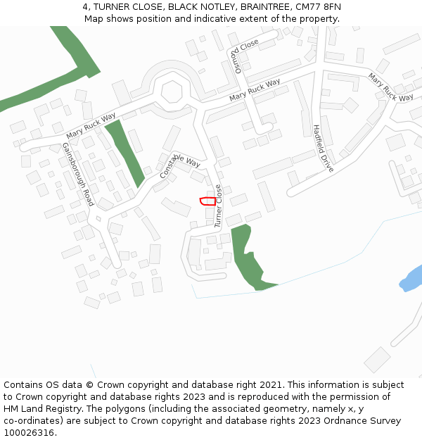 4, TURNER CLOSE, BLACK NOTLEY, BRAINTREE, CM77 8FN: Location map and indicative extent of plot