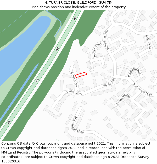 4, TURNER CLOSE, GUILDFORD, GU4 7JN: Location map and indicative extent of plot