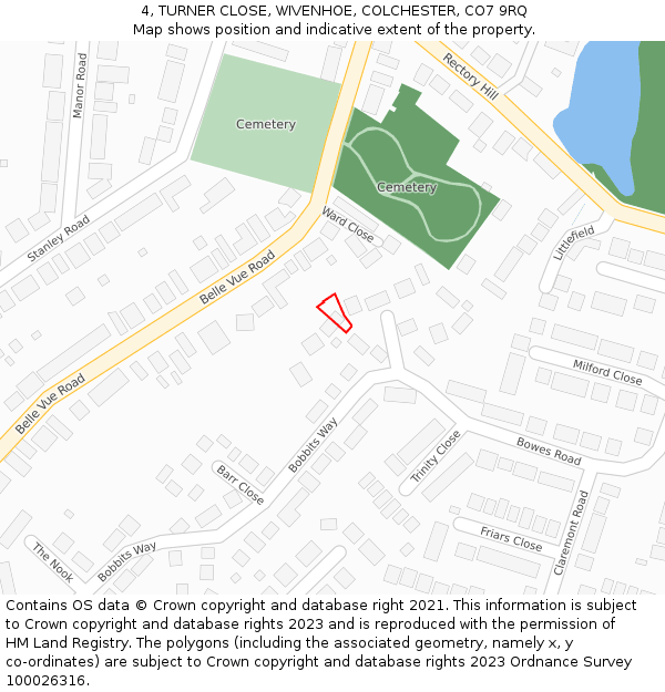 4, TURNER CLOSE, WIVENHOE, COLCHESTER, CO7 9RQ: Location map and indicative extent of plot