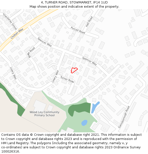 4, TURNER ROAD, STOWMARKET, IP14 1UD: Location map and indicative extent of plot