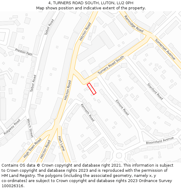 4, TURNERS ROAD SOUTH, LUTON, LU2 0PH: Location map and indicative extent of plot