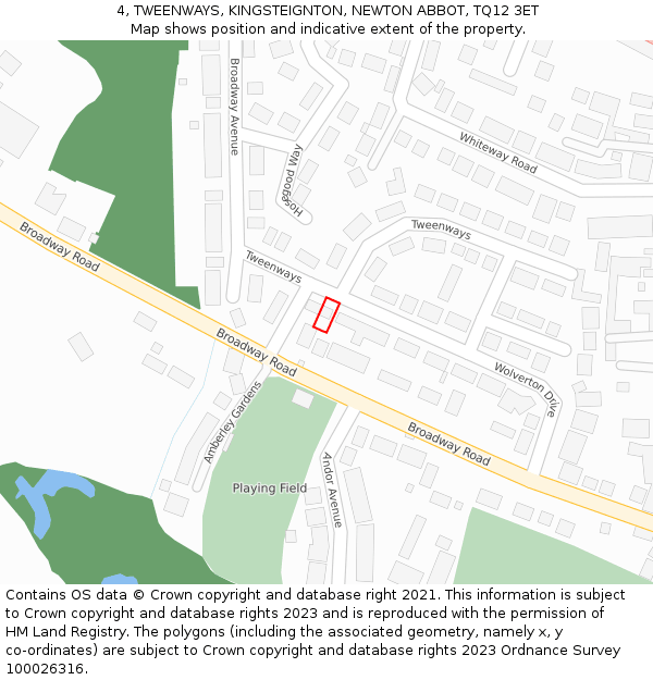 4, TWEENWAYS, KINGSTEIGNTON, NEWTON ABBOT, TQ12 3ET: Location map and indicative extent of plot