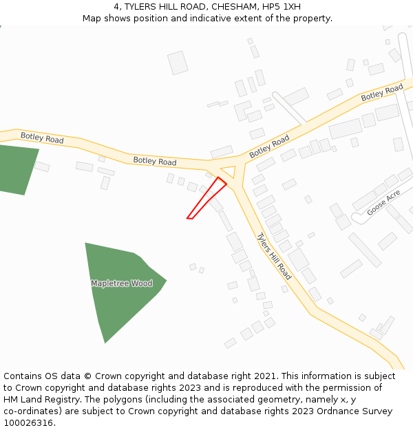 4, TYLERS HILL ROAD, CHESHAM, HP5 1XH: Location map and indicative extent of plot