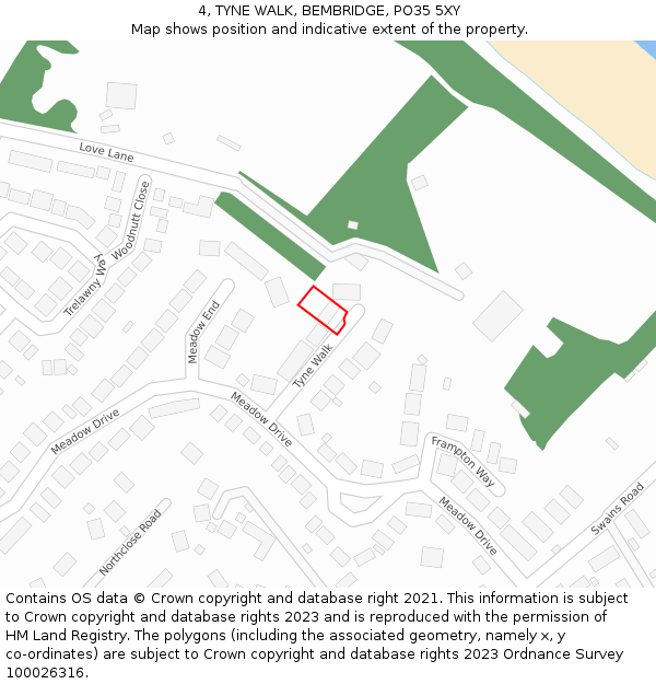 4, TYNE WALK, BEMBRIDGE, PO35 5XY: Location map and indicative extent of plot