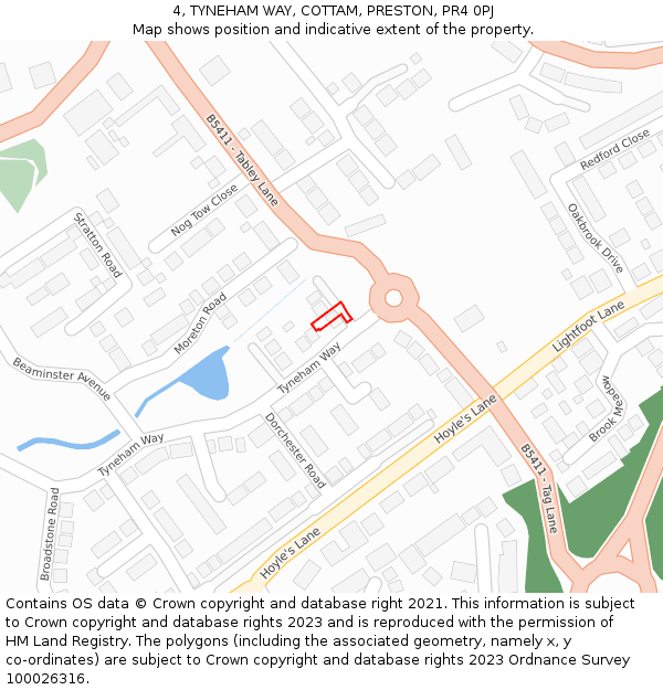 4, TYNEHAM WAY, COTTAM, PRESTON, PR4 0PJ: Location map and indicative extent of plot