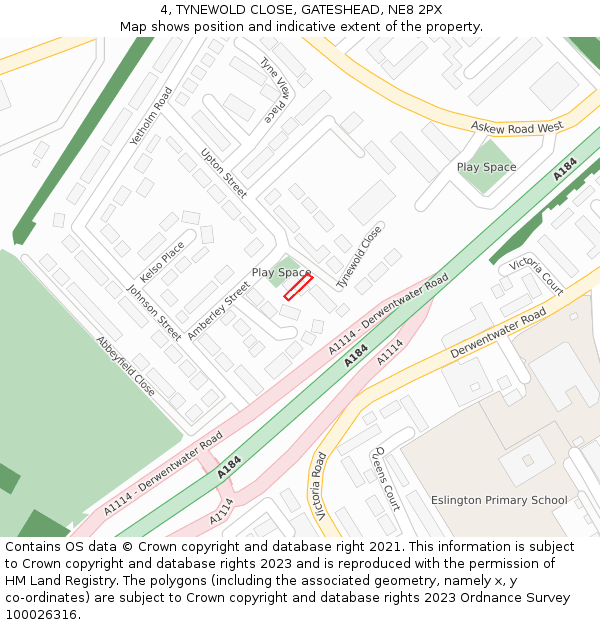 4, TYNEWOLD CLOSE, GATESHEAD, NE8 2PX: Location map and indicative extent of plot