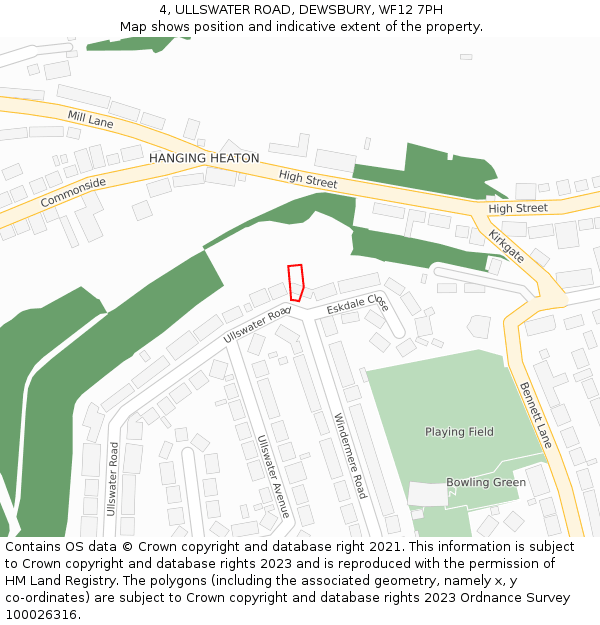 4, ULLSWATER ROAD, DEWSBURY, WF12 7PH: Location map and indicative extent of plot