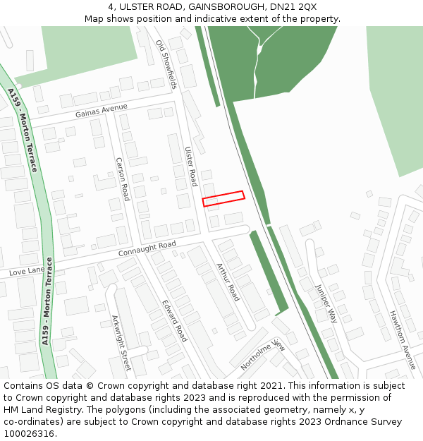 4, ULSTER ROAD, GAINSBOROUGH, DN21 2QX: Location map and indicative extent of plot