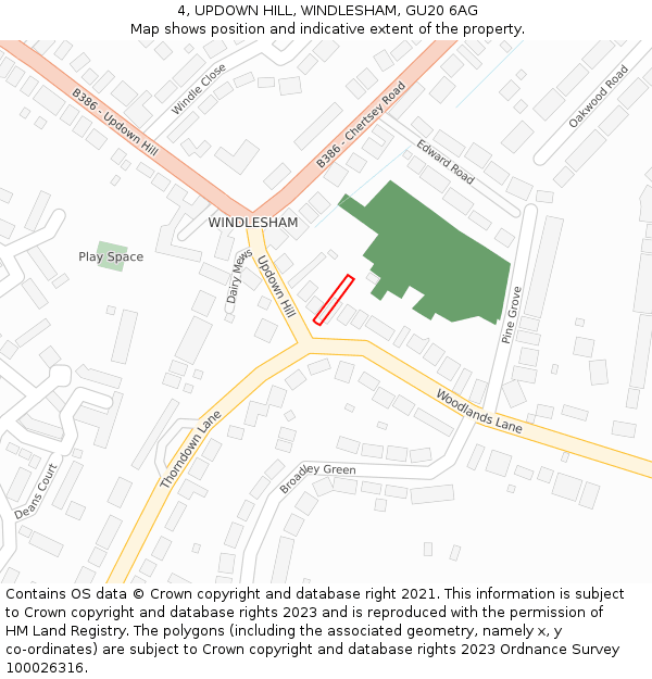 4, UPDOWN HILL, WINDLESHAM, GU20 6AG: Location map and indicative extent of plot