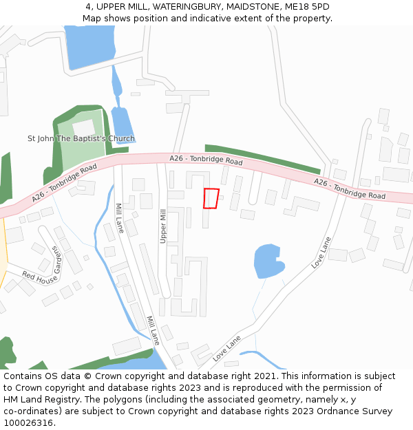 4, UPPER MILL, WATERINGBURY, MAIDSTONE, ME18 5PD: Location map and indicative extent of plot