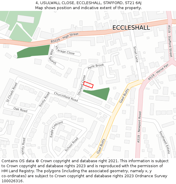 4, USULWALL CLOSE, ECCLESHALL, STAFFORD, ST21 6AJ: Location map and indicative extent of plot