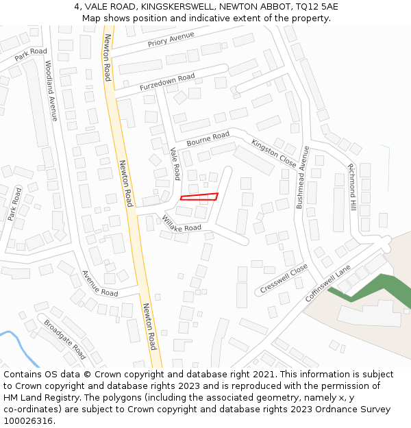 4, VALE ROAD, KINGSKERSWELL, NEWTON ABBOT, TQ12 5AE: Location map and indicative extent of plot