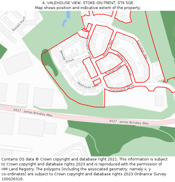 4, VALEHOUSE VIEW, STOKE-ON-TRENT, ST6 5GE: Location map and indicative extent of plot