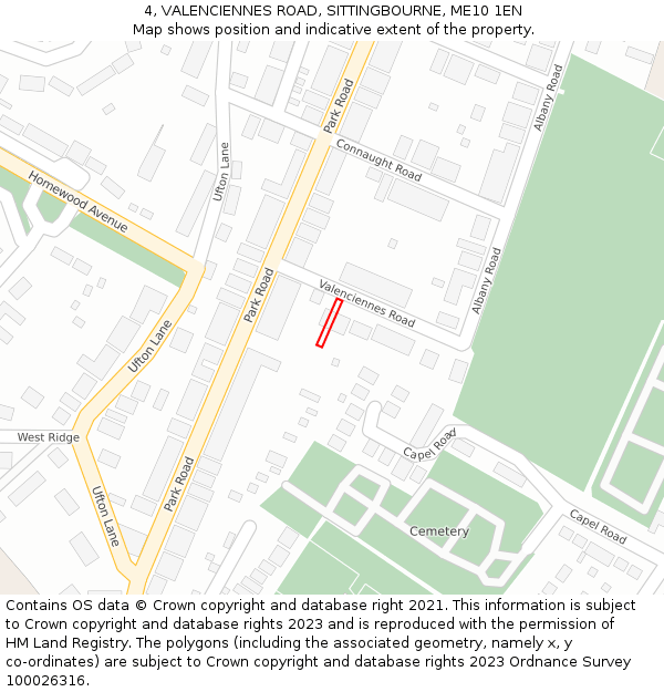 4, VALENCIENNES ROAD, SITTINGBOURNE, ME10 1EN: Location map and indicative extent of plot