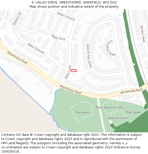 4, VALLEY DRIVE, WRENTHORPE, WAKEFIELD, WF2 0HZ: Location map and indicative extent of plot