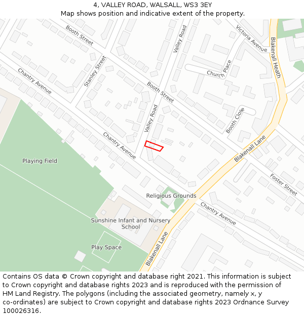 4, VALLEY ROAD, WALSALL, WS3 3EY: Location map and indicative extent of plot