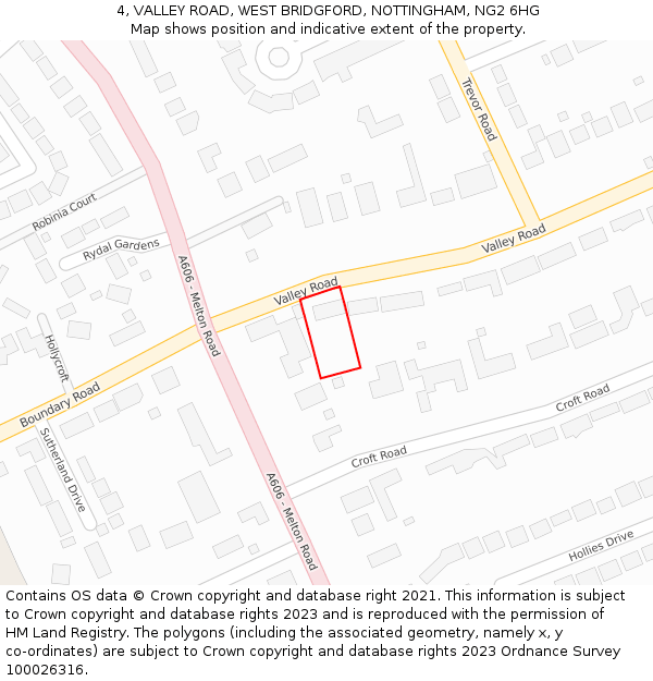 4, VALLEY ROAD, WEST BRIDGFORD, NOTTINGHAM, NG2 6HG: Location map and indicative extent of plot