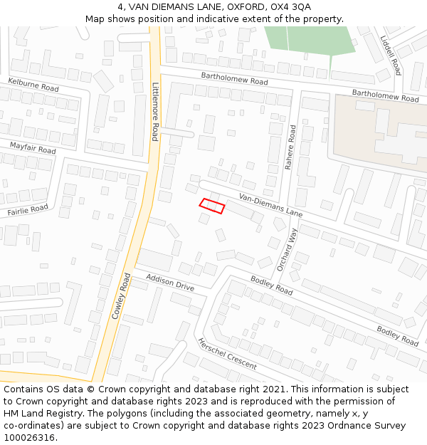 4, VAN DIEMANS LANE, OXFORD, OX4 3QA: Location map and indicative extent of plot