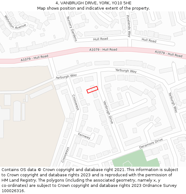 4, VANBRUGH DRIVE, YORK, YO10 5HE: Location map and indicative extent of plot