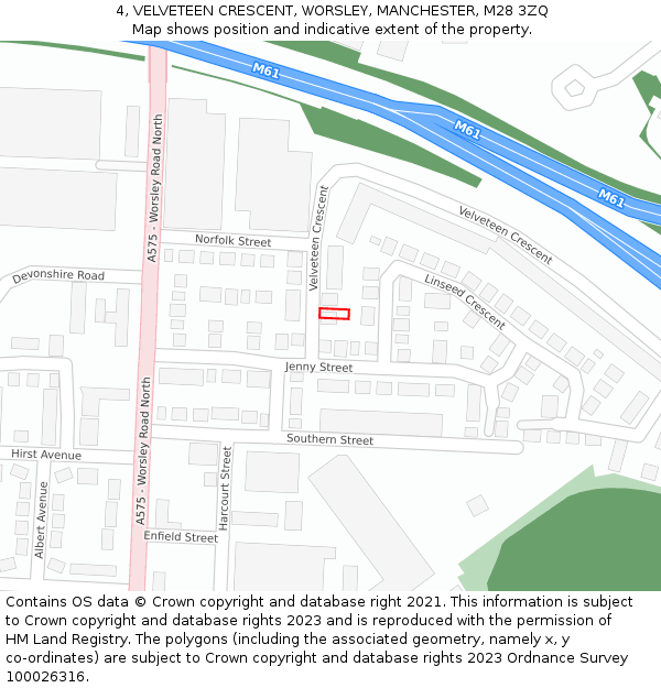 4, VELVETEEN CRESCENT, WORSLEY, MANCHESTER, M28 3ZQ: Location map and indicative extent of plot