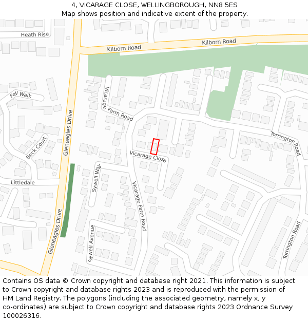 4, VICARAGE CLOSE, WELLINGBOROUGH, NN8 5ES: Location map and indicative extent of plot