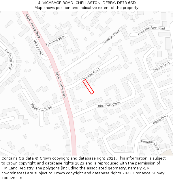 4, VICARAGE ROAD, CHELLASTON, DERBY, DE73 6SD: Location map and indicative extent of plot