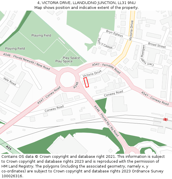 4, VICTORIA DRIVE, LLANDUDNO JUNCTION, LL31 9NU: Location map and indicative extent of plot