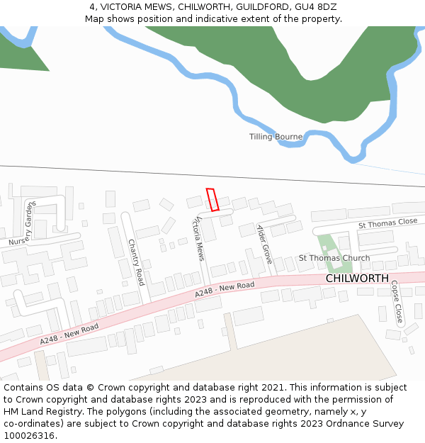 4, VICTORIA MEWS, CHILWORTH, GUILDFORD, GU4 8DZ: Location map and indicative extent of plot
