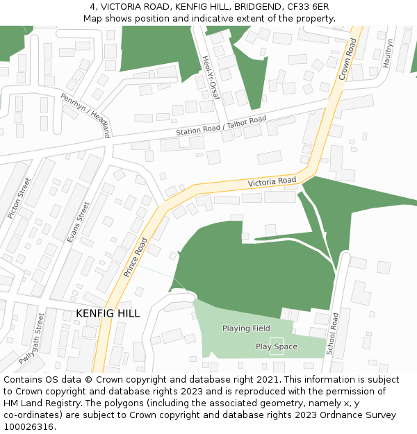 4, VICTORIA ROAD, KENFIG HILL, BRIDGEND, CF33 6ER: Location map and indicative extent of plot