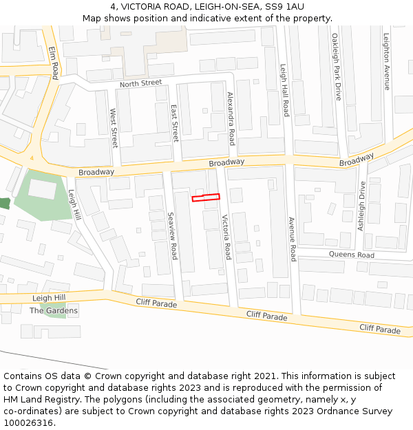 4, VICTORIA ROAD, LEIGH-ON-SEA, SS9 1AU: Location map and indicative extent of plot