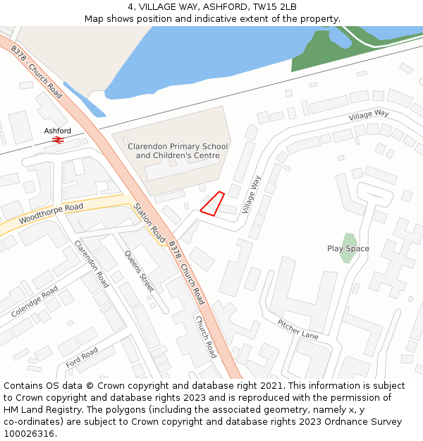 4, VILLAGE WAY, ASHFORD, TW15 2LB: Location map and indicative extent of plot