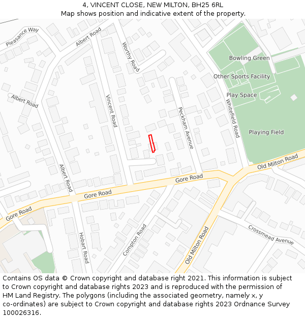 4, VINCENT CLOSE, NEW MILTON, BH25 6RL: Location map and indicative extent of plot