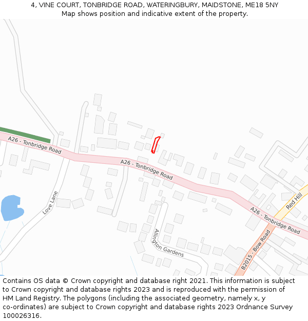 4, VINE COURT, TONBRIDGE ROAD, WATERINGBURY, MAIDSTONE, ME18 5NY: Location map and indicative extent of plot