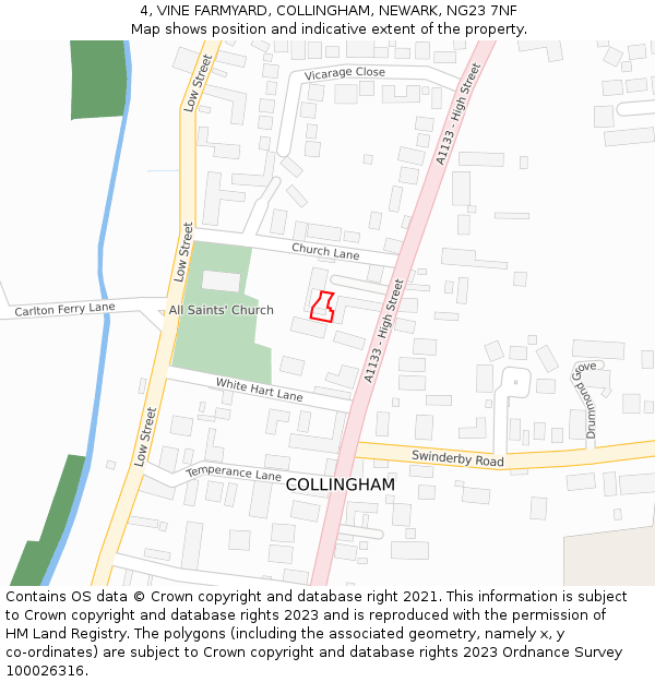 4, VINE FARMYARD, COLLINGHAM, NEWARK, NG23 7NF: Location map and indicative extent of plot